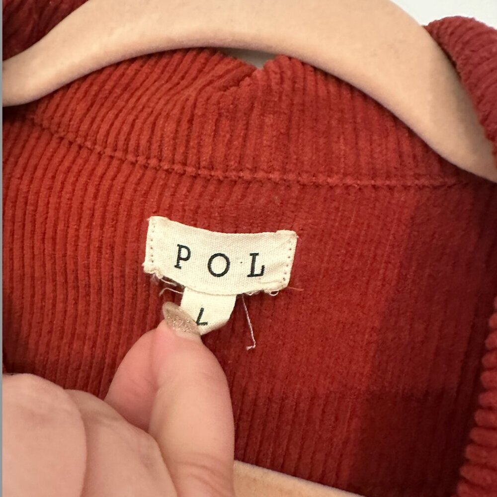 POL Corduroy Jacket - Lightly distressed bottom - orange red color - size Large - Picture 2 of 3